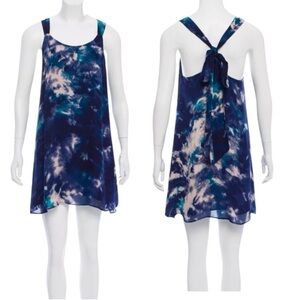 PARKER Silk Navy Blue Tie-Dye Mini Relaxed Dress Size M‎ Summer Cocktail